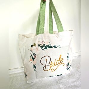 Sequined Bride Bag with green and white floral design